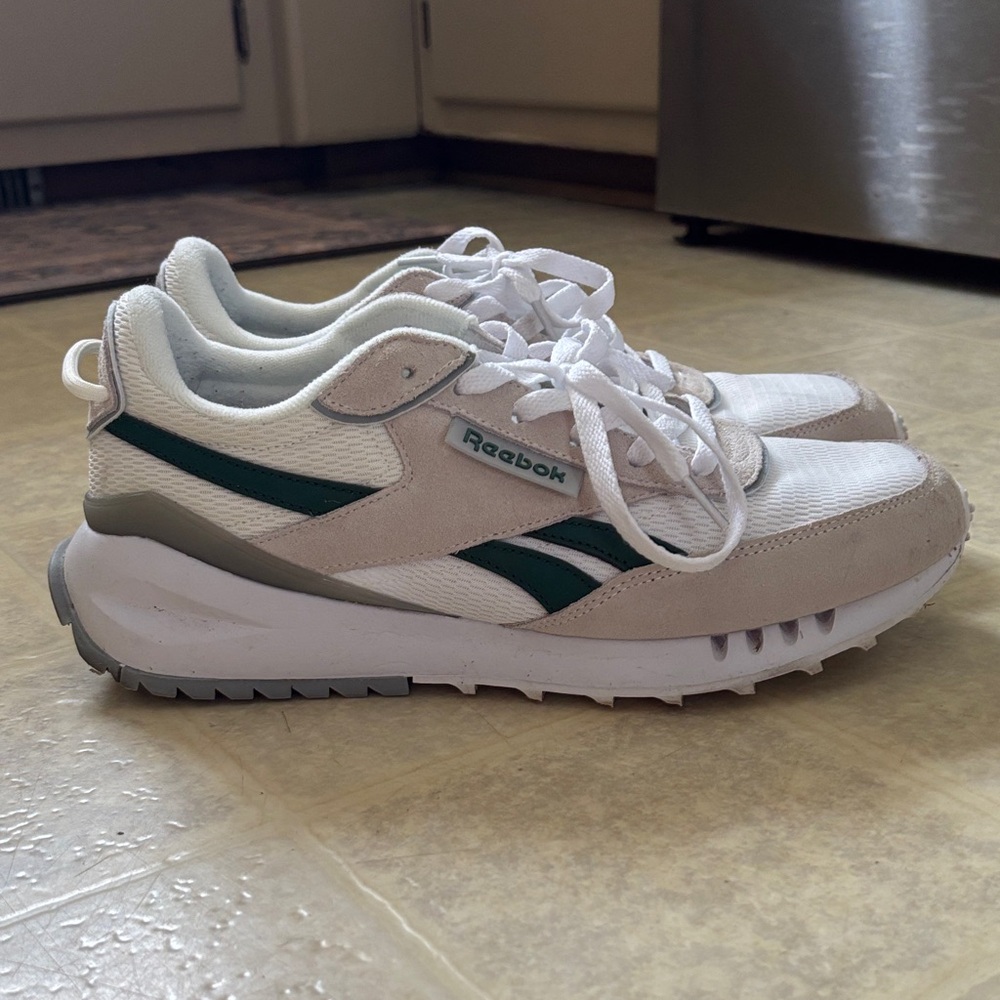 Reebok White and Dark Green Athletic Shoes
